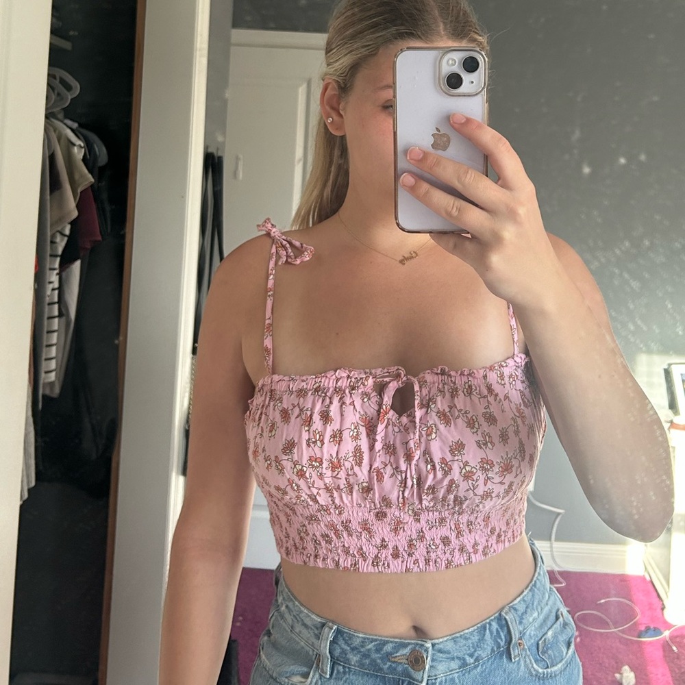 Pink Floral Crop Top